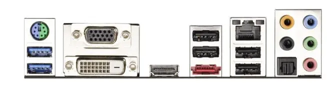 Asrock FM2A75 Pro4-M I/O-Shield - achterpaneel met PS/2, VGA, DVI, HDMI, USB, audio-aansluitingen en netwerkpoort