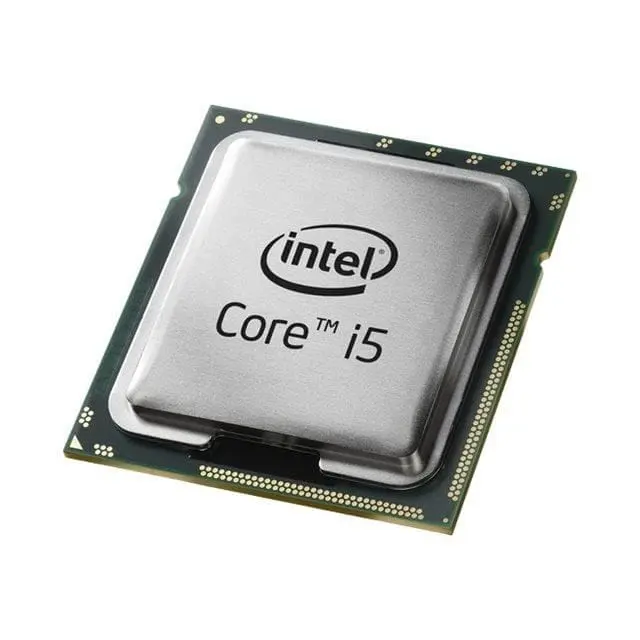 Intel Core i5 4570 processor - top view showing silver heat spreader with Intel branding and green circuit board with gold contact pins
