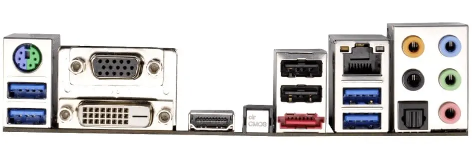 ASRock Z77 Extreme4 I/O-Shield achterkant met PS/2, VGA, DVI, HDMI, USB-poorten, audio-aansluitingen en netwerkpoort