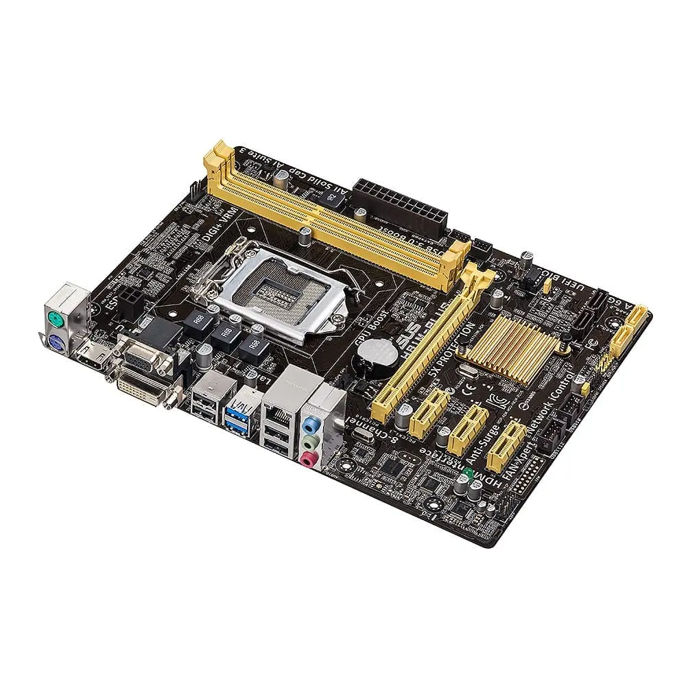 Asus H81M-PLUS socket 1150 moederbord - bovenaanzicht met CPU-socket, RAM-slots en uitbreidingsslots zichtbaar