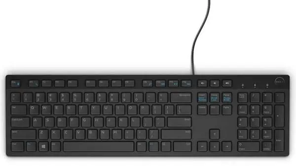 DELL KB216 toetsenbord USB AZERTY Belgisch Zwart - bovenaanzicht met aangesloten USB-kabel