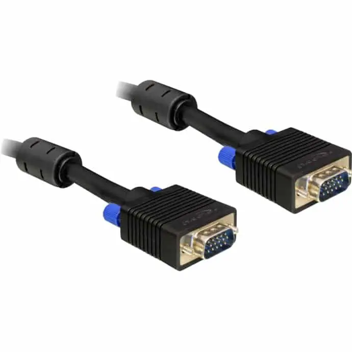 Delock VGA kabel 1m - twee VGA-aansluitingen met blauwe clipringen en zwarte kunststof connectoren