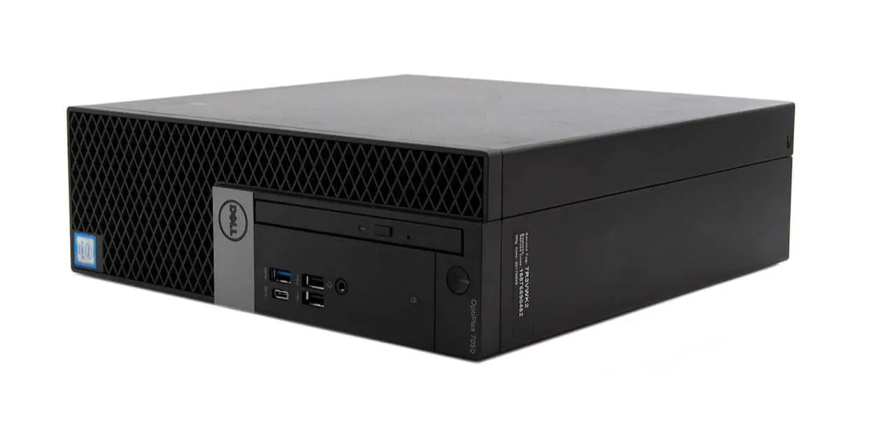 DELL OptiPlex 7040 SFF Core-i5 6500, 8GB, 128GB m.2 SSD Win10 - voorkant met USB-poorten en optische drive zichtbaar