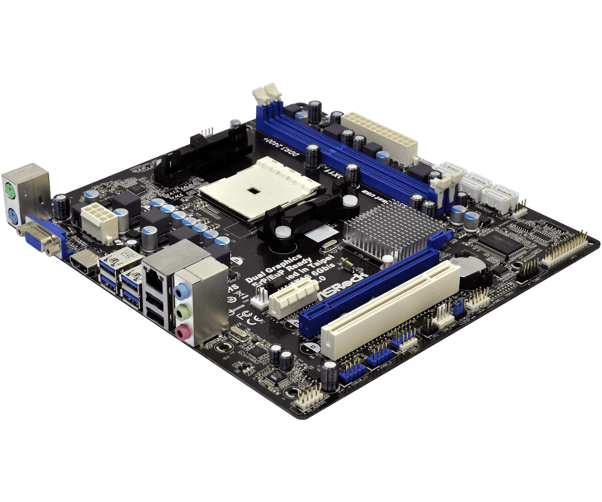 Asus P8B75-M LX socket 1155 motherboard bovenaanzicht met CPU-socket, RAM-slots, expansiekaarten en voedingsconnectoren zichtbaar