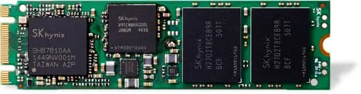 Hynix SC300 M.2 128GB - bovenaanzicht met zichtbare elektronische componenten, geheugenmodules en SK Hynix-branding