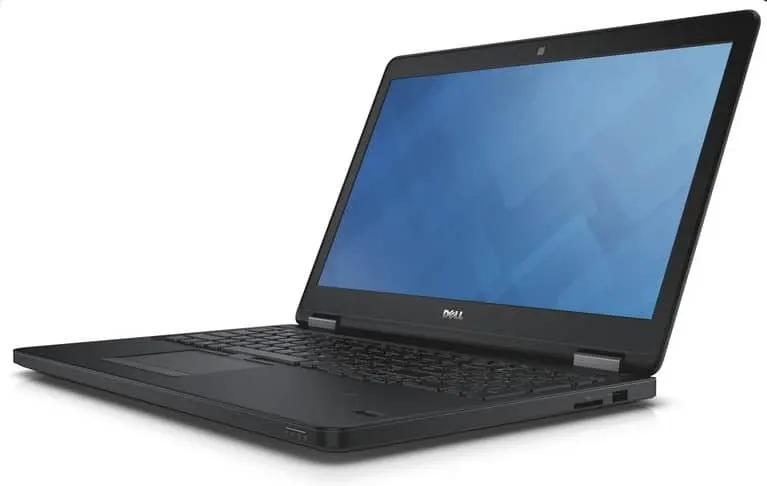 Dell Latitude E5550 laptop with 15.6-inch display, shown from front-left angle with screen displaying blue background and keyboard visible