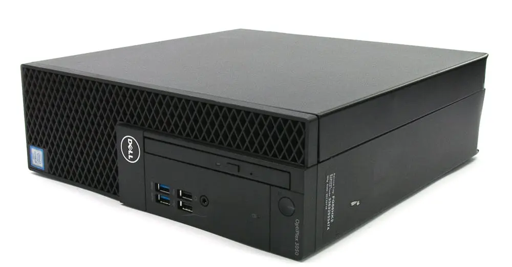 DELL OptiPlex 3050 SFF desktop computer, front-linker aanzicht met zichtbare USB-poorten, optische drive en Dell-logo