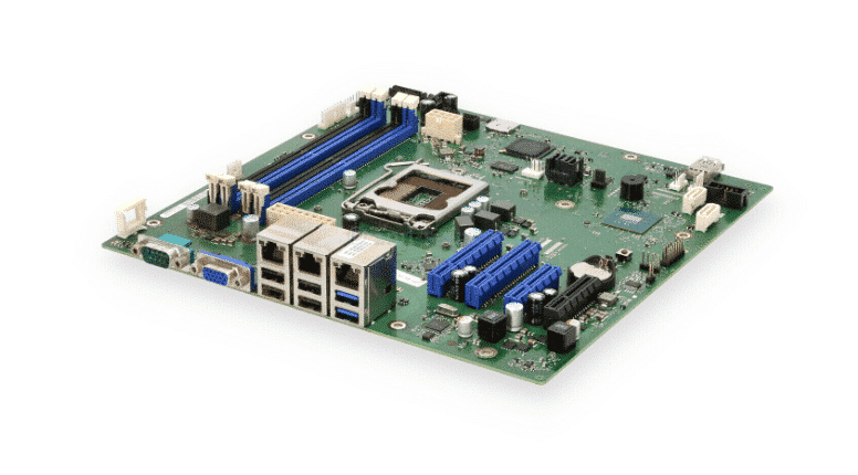 Fujitsu D3373-A11 GS1 motherboard - top view showing processor socket, memory slots, and I/O connectors