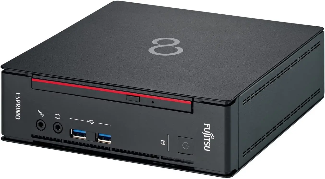 Fujitsu Esprimo Q556 | i5 6500T | 8GB | 256GB SSD | Win10 Pro - voorzijde met USB-poorten, audioingang en aan/uit-knop