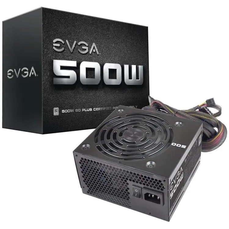 EVGA 500 W1, 80+ WHITE 500W power supply with box and included cables