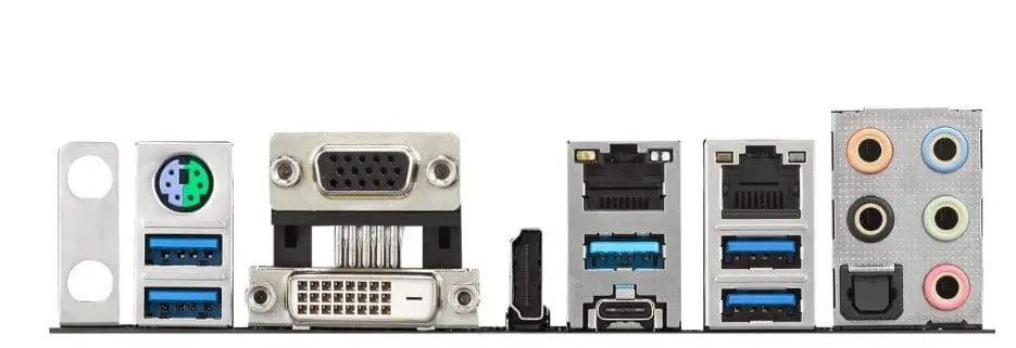 ASRock Fatal1ty Z270 Gaming K6 Socket 1151 moederbord - I/O achterkant met VGA, USB 3.0, RJ45 Ethernet, USB Type-C en audio-aansluitingen