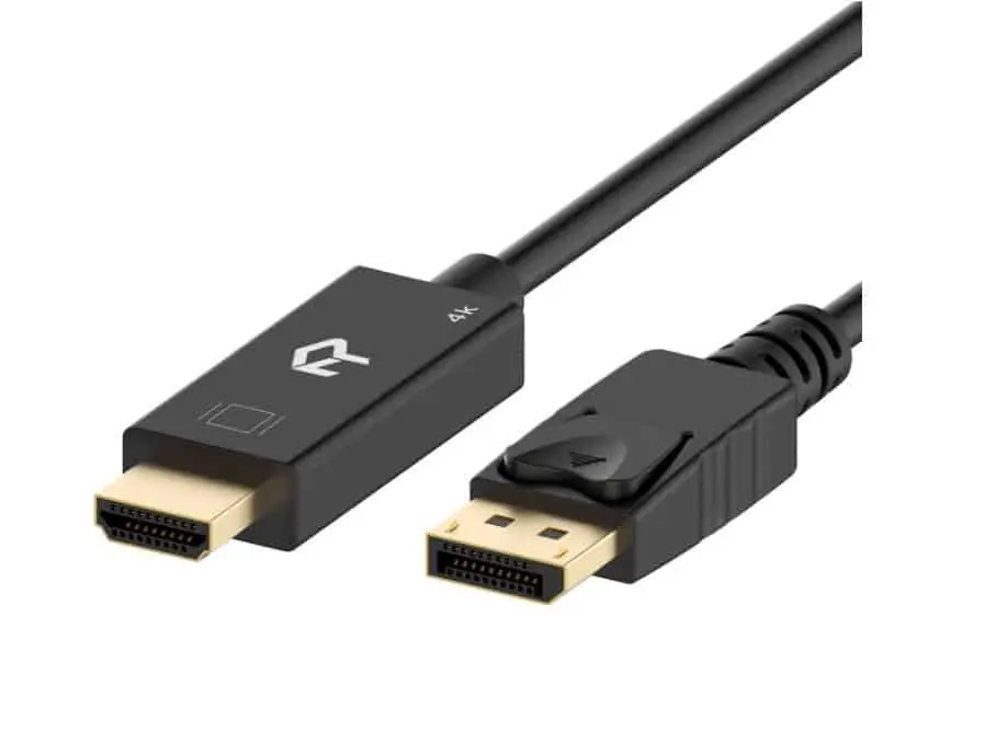 Displayport naar HDMI 4K 1,8m Kabel, zwart - beide connectoren zichtbaar met DisplayPort-stekker links en HDMI-stekker rechts