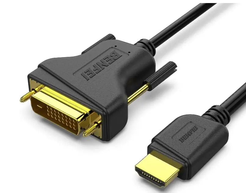 HDMI naar DVI 1,8m Kabel, zwart - beide connectoren zichtbaar met goudkleurige contacten