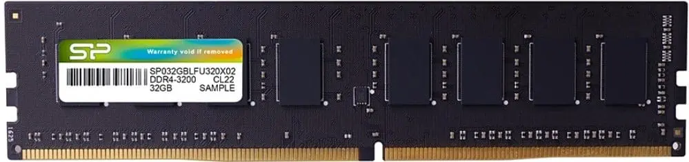 Silicon Power 8GB DDR4 3200Mhz RAM-module bovenaanzicht met label en goudkleurige connectoren zichtbaar