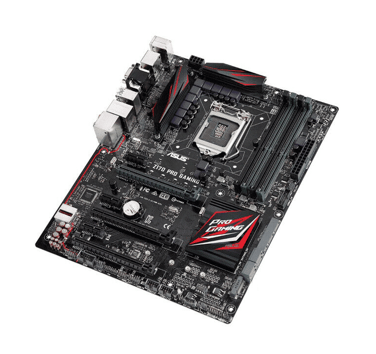 ASUS Z170 Pro Gaming Socket 1151 moederbord, bovenaanzicht met CPU-socket, power connectors en uitbreidingssleuven zichtbaar