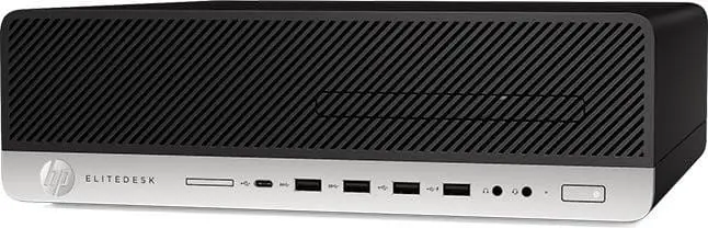HP EliteDesk 800 G3 SFF voorkant met poorten en bedieningselementen, i5-7500, 16GB, 128GB SSD, 1TB HDD, DP, Windows 11