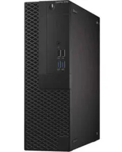 DELL OptiPlex 3050 Sff desktop computer, voorkant aanzicht, zwarte behuizing met geperforeerde ventilatiepanelen en USB-poorten zichtbaar