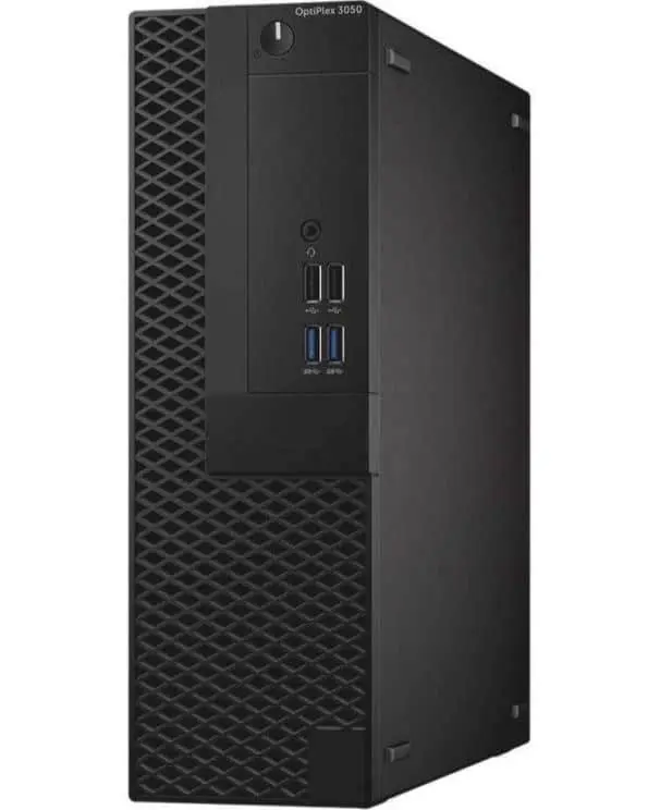 DELL OptiPlex 3050 Sff front view showing power button, USB ports, and ventilated chassis design
