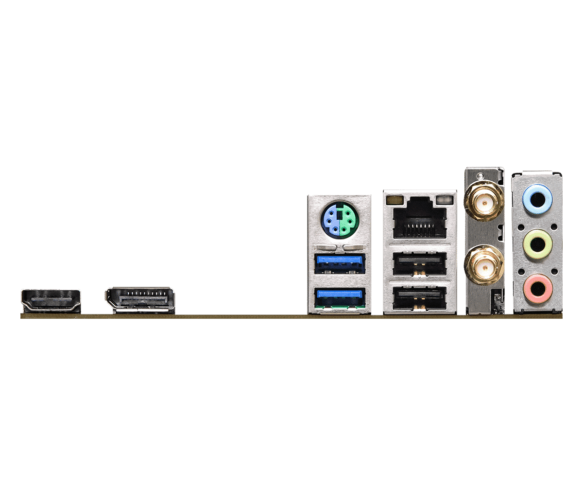 ASRock B660M-ITX/AC Socket 1700 moederbord met I/O-paneel aanzicht, waarbij de achterkant met aansluitingen zichtbaar is inclusief USB-poorten, audio-aansluiting, netwerkpoort en andere connectoren