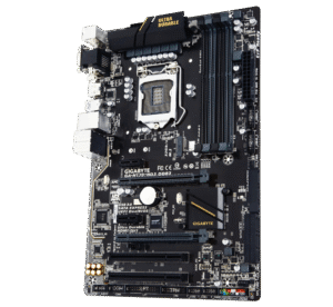 Gigabyte GA-H170-HD3 DDR3 LGA1151 motherboard front view showing PCB layout with CPU socket, RAM slots, and expansion slots