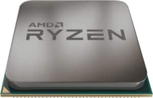 AMD Ryzen 3 Pro 3200GE processor top view showing the IHS and contact pins
