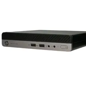 HP ProDesk 400 G4 Mini PC i5 8500T - 8GB - 256GB NVME - Windows 11, voorkant met USB-poorten en bedieningselementen zichtbaar