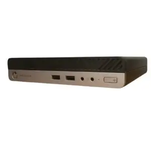 HP Prodesk 400 G3 Mini PC i5-7500T - 8GB - 240GB SSD - Windows 11, voorkant met USB-poorten en power knop