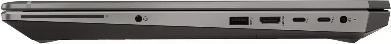 HP Zbook 15 G6 - i9 9880H - 64GB - 1TB NVME SSD - 15,6" - Windows 11, rechterkant met poorten: SD-kaartlezer, koptelefoonaansluiting, USB 3.0, HDMI, twee Thunderbolt