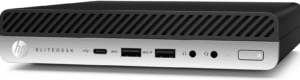 HP EliteDesk 800 G3 Mini PC i5-6500 - 8GB - 128GB SSD - Windows 11, voorkant met USB-poorten en aan/uit-knop