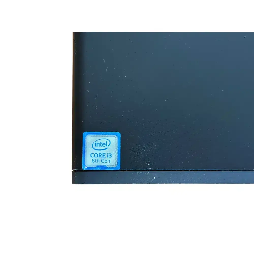 HP EliteDesk 800 G4 Mini 35W PC i3-8300t - 8GB - 512GB SSD - Windows 11, bovenaanzicht met Intel Core i5-sticker zichtbaar op de voorkant van het kastje