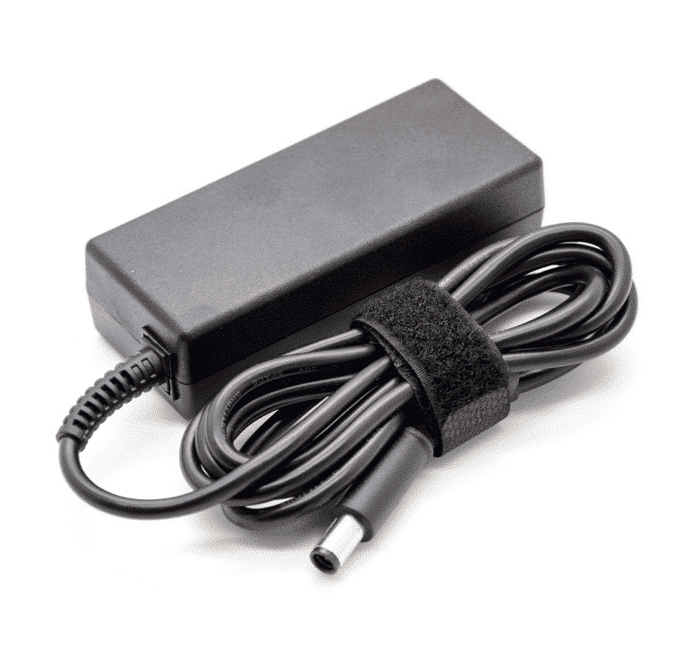 HP 90W Poweradapter (plug: 7,4 mm * 5,0 mm) with coiled cable and velcro strap, angled product view