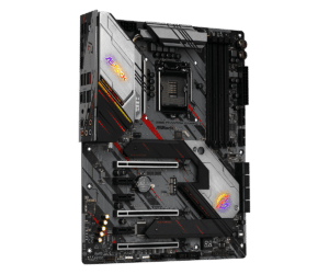 ASRock Z390 Phantom Gaming 7 Socket 1151 moederbord - bovenaanzicht met zwart PCB, geïntegreerde koellichamen en RGB-verlichting