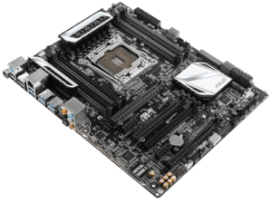 ASUS X99-A/ USB3.1 Socket 2011-3 Moederbord bovenaanzicht met zichtbare CPU-socket, RAM-slots, uitbreidingsslots en aansluitingen