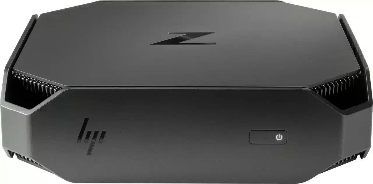 HP Z2 Mini G3 i7 6700 - 16 GB - 256GB - Windows 11, bovenaanzicht met zwart compact design en geventileerde zijkanten