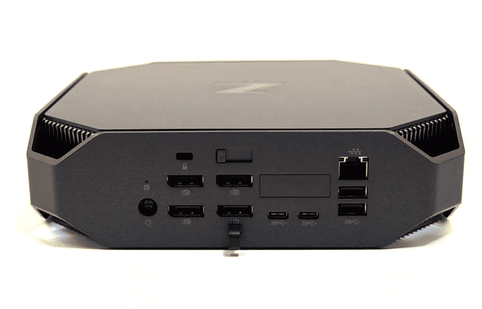 HP Z2 Mini G3 i7 6700 - 16 GB - 256GB - Windows 11, achterkant met aansluitingen en poorten zichtbaar