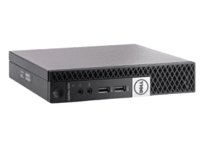 Dell Optiplex 7040 Micro i3-6100T - 8GB - 128GB M.2 SSD - Windows 11, voorkant en zijkant met zichtbare poorten en Dell-logo
