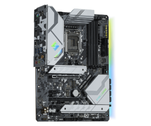 ASRock Z590 Steel Legend - Socket 1200 moederbord bovenaanzicht met geïnstalleerde CPU-koeler