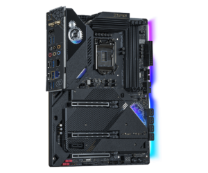 ASRock Z590 Taichi - Socket 1200 moederbord bovenaanzicht met geïntegreerde RGB-verlichting langs de randen
