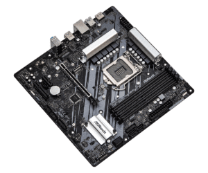Asrock Z590M Phantom Gaming 4 Socket 1200 moederbord bovenaanzicht met CPU-socket, RAM-slots en voedingsconnectoren zichtbaar