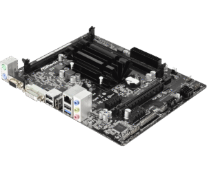 ASRock D1800M Moederbord, bovenaanzicht met geïnstalleerde RAM-modules en CPU-koeler