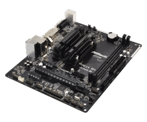 ASRock J4125M Moederbord - bovenaanzicht met geïnstalleerde CPU-koeler en RAM-modules