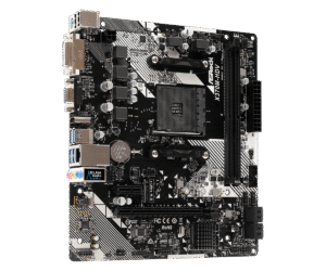 ASRock X370M-HDV R4.0 AM4 moederbord - bovenaanzicht met zichtbare CPU-socket, VRM-componenten, RAM-slots, expansiekaarten en aansluitingen