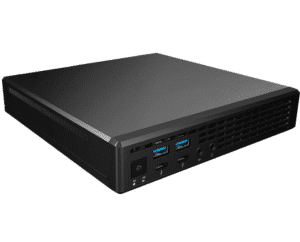 ASRock Jupiter A320 Barebone - voorkant met USB-poorten en bedieningselementen zichtbaar