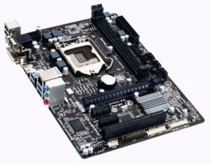 Gigabyte GA-H87M-HD3 socket 1150 moederbord bovenaanzicht met CPU-socket, RAM-slots en uitbreidingsslots zichtbaar