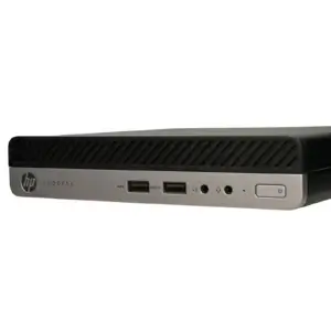 HP Prodesk 400 G5 Mini PC i5 9500T - 8GB - 256GB NVME - Windows 11, voorkant met poorten en bedieningselementen