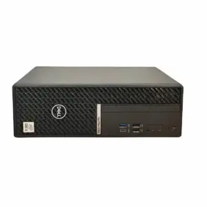 DELL OptiPlex 5080 SFF desktop computer front view showing dark textured chassis with Dell logo, power button, and front panel ports