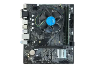 Asrock B460M-HDV moederbord met Intel i5-10500 processor en blauwe CPU-koeler, bovenaanzicht