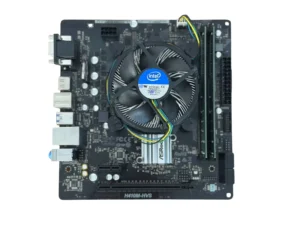 Asrock H410M-HVS motherboard with Intel i5 10500 CPU cooler mounted, front view showing PCB layout and components