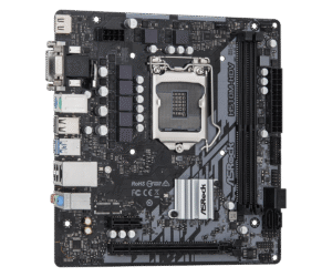 Asrock H510M-HDV R2.0 Socket 1200 moederbord bovenaanzicht met CPU-socket, RAM-slots, voeding- en uitbreidingsconnectoren zichtbaar