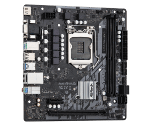 Asrock H510M-HVS R2.0 Socket 1200 moederbord bovenaanzicht met CPU-socket, RAM-slots en uitbreidingsslots